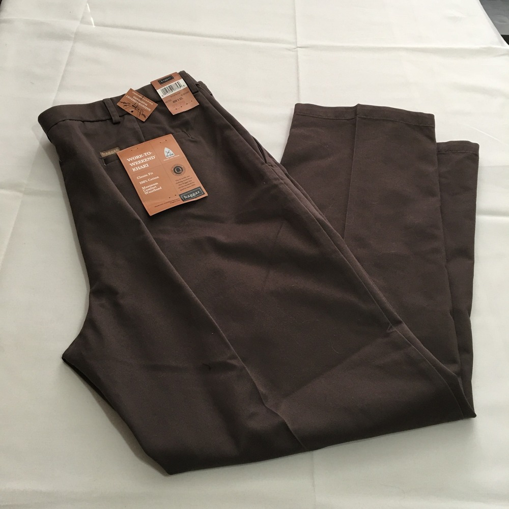 Haggar Khaki Pants Mens 40x32 Brown Classic Fit No Iron NWT